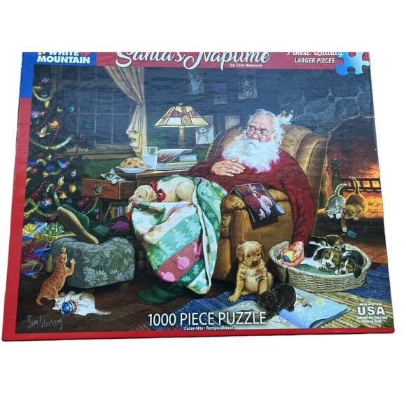 White Mountain Santa's Naptime Christmas 1000 pc Jigsaw Puzzle Tom Newsom - Picture 1 of 7